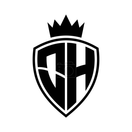 OH Letter fett Monogramm mit Schild und Krone Umrissform mit schwarz-weißer Farbdesign-Vorlage