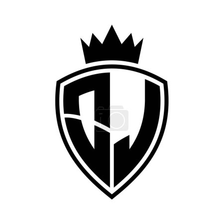 JO Lettre monogramme gras avec bouclier et forme de contour de la couronne avec modèle de conception de couleur noir et blanc