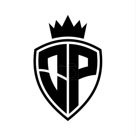 Foto de OP Carta monograma en negrita con forma de escudo y contorno de corona con plantilla de diseño de color blanco y negro - Imagen libre de derechos