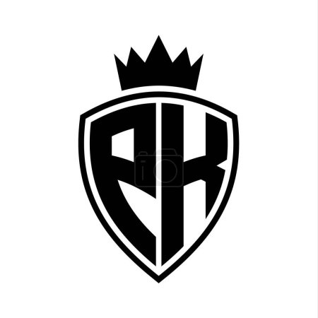 PK Carta en negrita monograma con escudo y forma de contorno de corona con plantilla de diseño de color blanco y negro