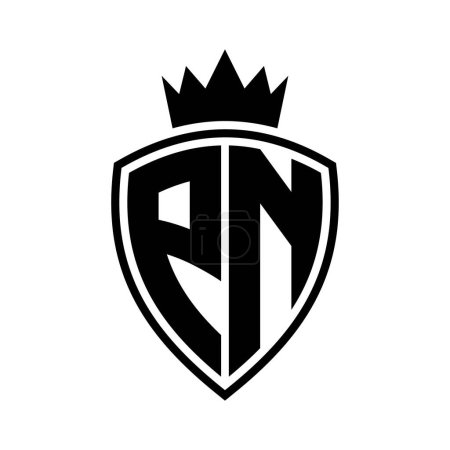 PN Lettre monogramme gras avec bouclier et forme de contour de la couronne avec modèle de conception de couleur noir et blanc
