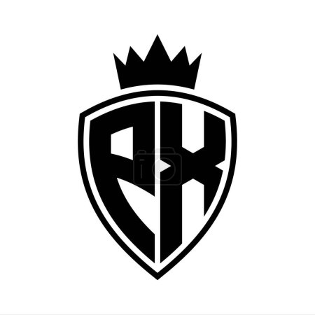 Foto de PX Carta monograma en negrita con escudo y forma de contorno de corona con plantilla de diseño de color blanco y negro - Imagen libre de derechos