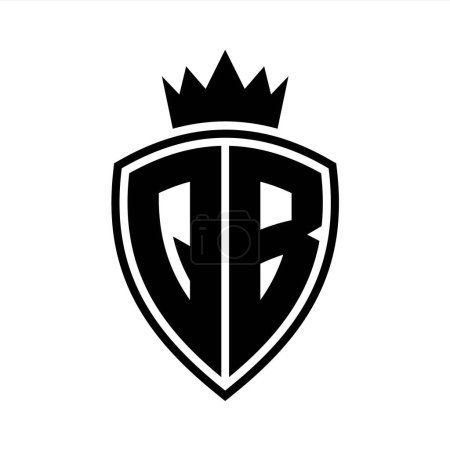 QB Lettre monogramme gras avec bouclier et forme de contour de la couronne avec modèle de conception de couleur noir et blanc