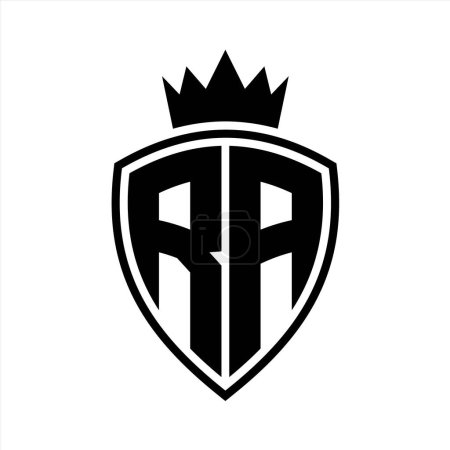 RA Carta monograma en negrita con forma de escudo y contorno de corona con plantilla de diseño de color blanco y negro
