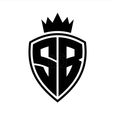 SB Letter bold monogram with shield and crown outline shape with black and white color design template