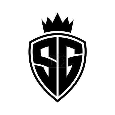 SG Carta monograma en negrita con forma de escudo y contorno de corona con plantilla de diseño de color blanco y negro