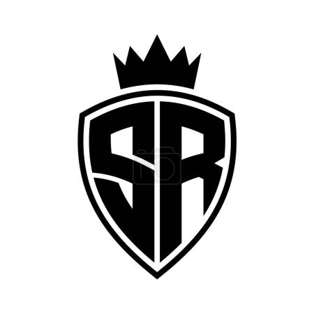 Foto de SR Carta monograma en negrita con forma de escudo y contorno de corona con plantilla de diseño de color blanco y negro - Imagen libre de derechos