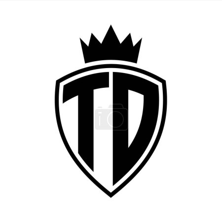TD Letter fett Monogramm mit Schild und Krone Umrissform mit schwarz-weißer Farbdesign-Vorlage