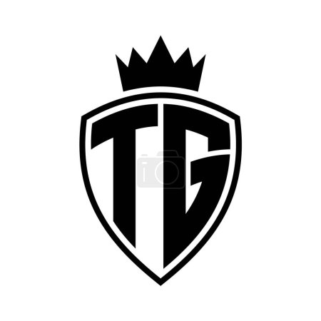 TG Letter bold monogram with shield and crown outline shape with black and white color design template