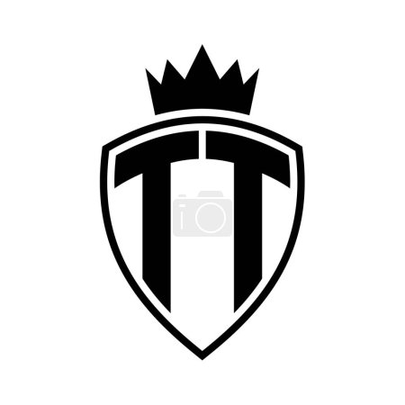 TT Carta monograma en negrita con forma de escudo y contorno de corona con plantilla de diseño de color blanco y negro
