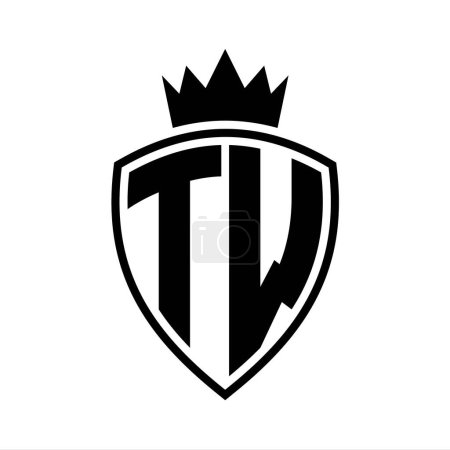 TW Letter bold monogram with shield and crown outline shape with black and white color design template