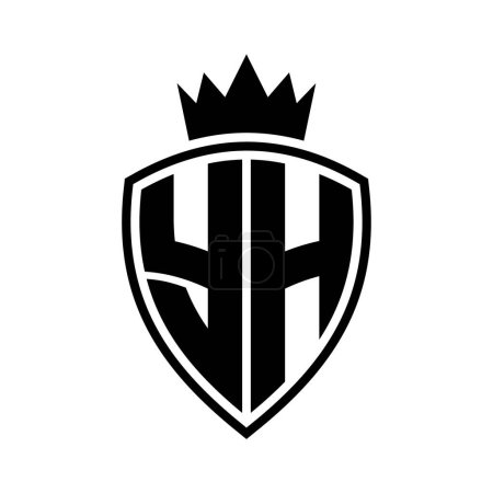 YH Lettre monogramme gras avec bouclier et forme de contour de la couronne avec modèle de conception de couleur noir et blanc