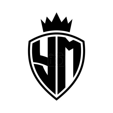 YM Carta en negrita monograma con escudo y forma de contorno de corona con plantilla de diseño de color blanco y negro