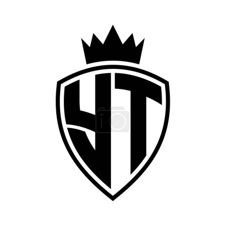 YT Letter fettes Monogramm mit Schild und Krone Umrissform mit schwarz-weißer Farbmustervorlage