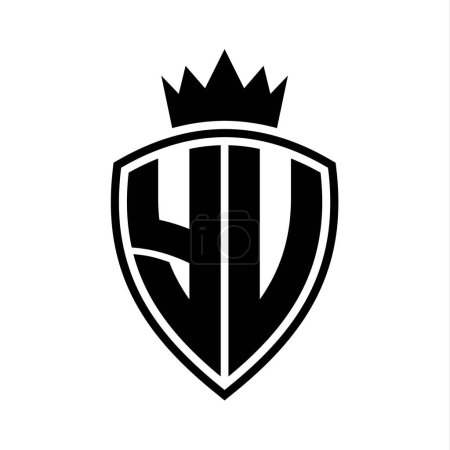 YU Brief fett Monogramm mit Schild und Krone Umrissform mit schwarz-weißer Farbdesign-Vorlage