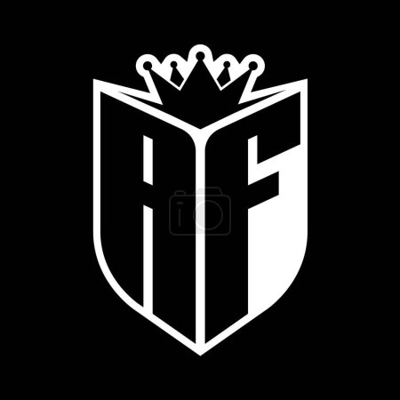 AF Letter fettes Monogramm mit Schildform und scharfer Krone innerhalb des Schildes schwarz-weiße Farbdesign-Vorlage