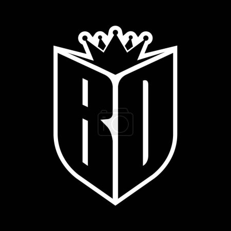 BD Carta monograma en negrita con forma de escudo y corona afilada escudo interior plantilla de diseño de color blanco y negro