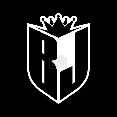 BJ Carta en negrita monograma con forma de escudo y corona afilada escudo interior negro y blanco plantilla de diseño de color