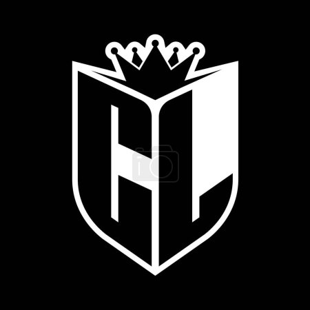 CL Letter bold monogram with shield shape and sharp crown inside shield black and white color design template