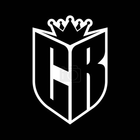 CR Lettre monogramme gras avec forme de bouclier et couronne tranchante à l'intérieur du bouclier noir et blanc modèle de conception de couleur