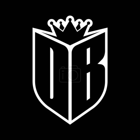 DB Letter fettes Monogramm mit Schildform und scharfer Krone innerhalb des Schildes schwarz-weiße Farbdesign-Vorlage