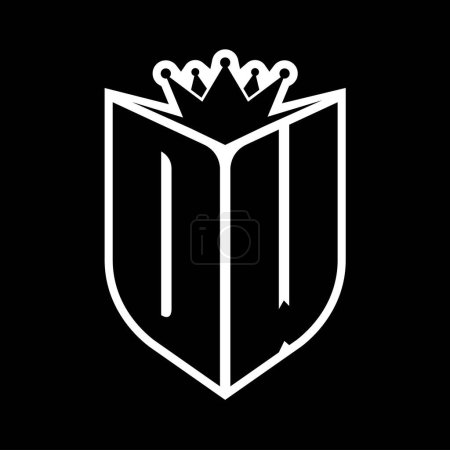 DW Letter bold monogram with shield shape and sharp crown inside shield black and white color design template
