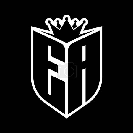 EA Letter bold monogram with shield shape and sharp crown inside shield black and white color design template