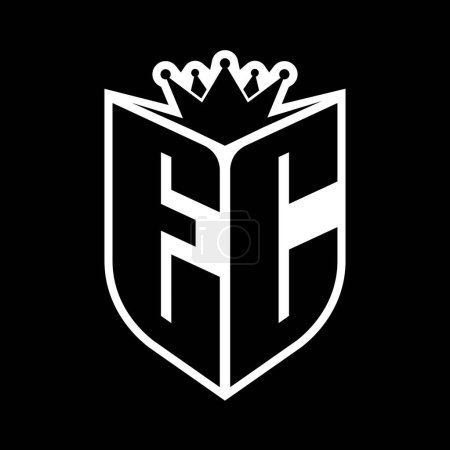Carta CE monograma en negrita con forma de escudo y corona afilada escudo interior plantilla de diseño de color blanco y negro