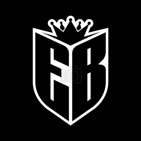 Carta EB en negrita monograma con forma de escudo y corona afilada escudo interior plantilla de diseño de color blanco y negro