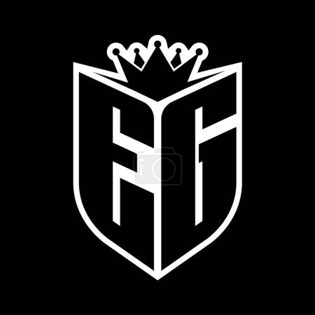 EG Lettre monogramme gras avec forme de bouclier et couronne tranchante à l'intérieur du bouclier noir et blanc modèle de conception de couleur