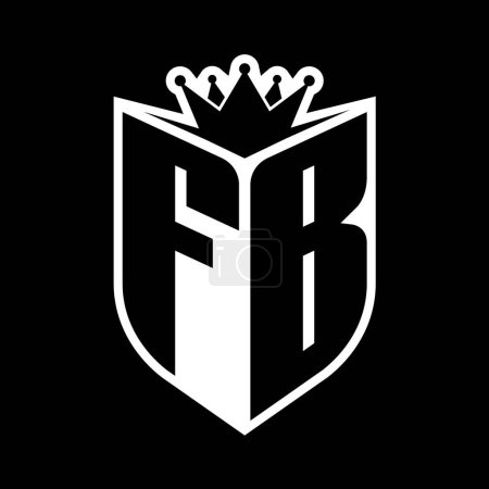 FB Lettre monogramme gras avec forme de bouclier et couronne tranchante à l'intérieur du bouclier noir et blanc modèle de conception de couleur
