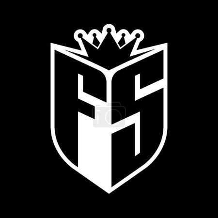 FS Carta monograma en negrita con forma de escudo y corona afilada escudo interior plantilla de diseño de color blanco y negro