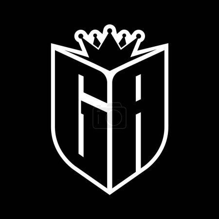 GA Letter fettes Monogramm mit Schildform und scharfer Krone innerhalb Schild schwarz-weiße Farbdesign-Vorlage