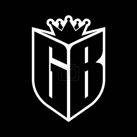 GB Letter fettes Monogramm mit Schildform und scharfer Krone innerhalb Schild schwarz-weiße Farbdesign-Vorlage