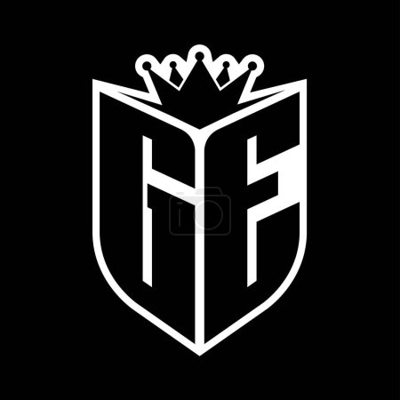 GE Carta monograma en negrita con forma de escudo y corona afilada escudo interior plantilla de diseño de color blanco y negro