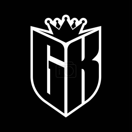GK Letter bold monogram with shield shape and sharp crown inside shield black and white color design template