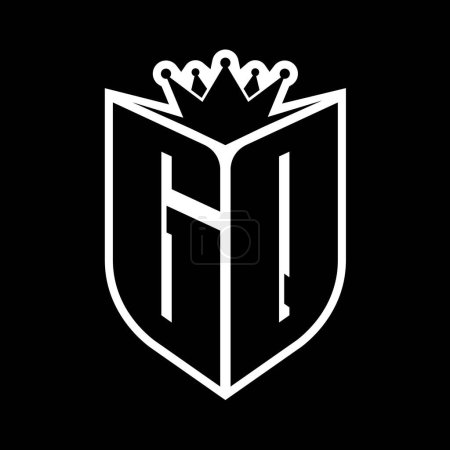 GQ Letter bold monogram with shield shape and sharp crown inside shield black and white color design template