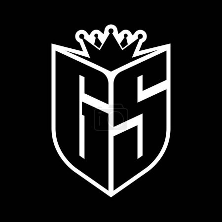 GS Lettre monogramme gras avec forme de bouclier et couronne tranchante à l'intérieur du bouclier noir et blanc modèle de conception de couleur