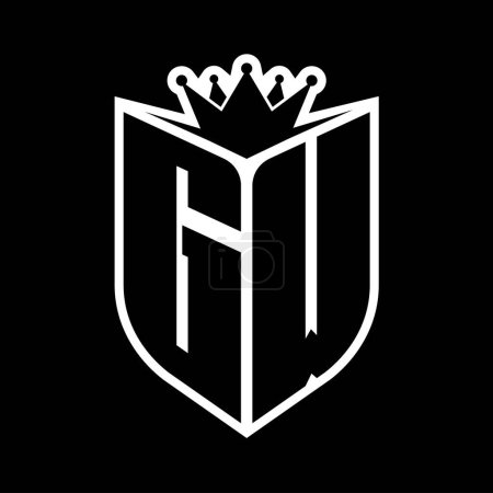 GW Letter bold monogram with shield shape and sharp crown inside shield black and white color design template
