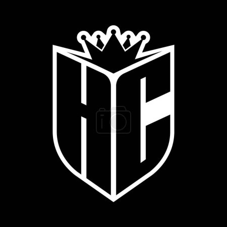 HC Letter fettes Monogramm mit Schildform und scharfer Krone innerhalb des Schildes schwarz-weiße Farbdesign-Vorlage
