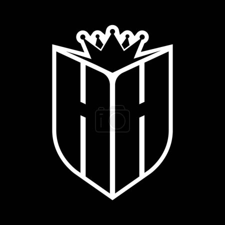 Monogramme gras lettre HH avec forme de bouclier et couronne tranchante à l'intérieur du bouclier modèle de conception de couleur noir et blanc