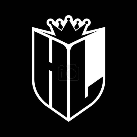 HL Letter bold monogram with shield shape and sharp crown inside shield black and white color design template