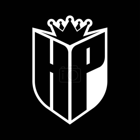 HP Letter fettes Monogramm mit Schildform und scharfer Krone innerhalb Schild schwarz-weiße Farbdesign-Vorlage