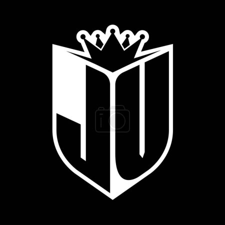 JV Carta monograma en negrita con forma de escudo y corona afilada escudo interior plantilla de diseño de color blanco y negro