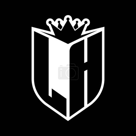 LH Letter bold monogram with shield shape and sharp crown inside shield black and white color design template