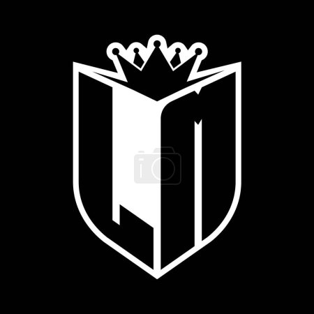 LM Carta monograma en negrita con forma de escudo y corona afilada escudo interior plantilla de diseño de color blanco y negro