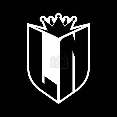 LN Lettre monogramme gras avec forme de bouclier et couronne tranchante à l'intérieur du bouclier noir et blanc modèle de conception de couleur