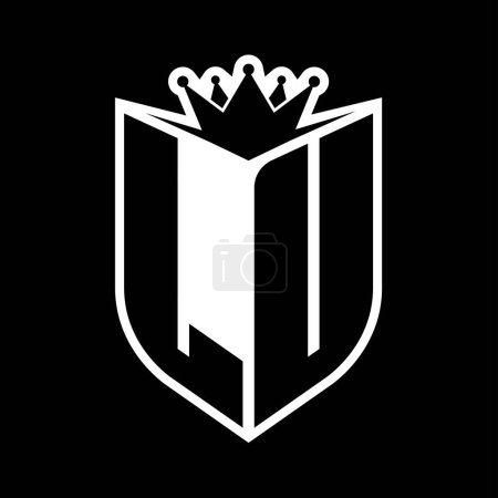 LU Letter fettes Monogramm mit Schildform und scharfer Krone innerhalb Schild schwarz-weiße Farbdesign-Vorlage