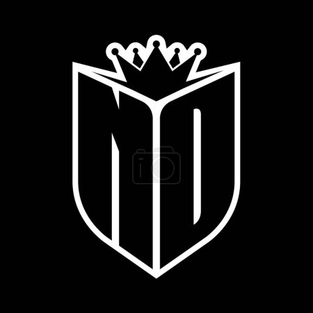 ND Carta monograma en negrita con forma de escudo y corona afilada escudo interior plantilla de diseño de color blanco y negro