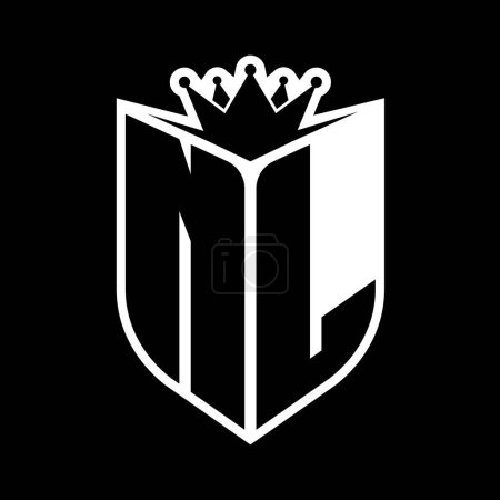 NL Carta monograma en negrita con forma de escudo y corona afilada escudo interior plantilla de diseño de color blanco y negro